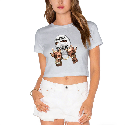 Glorious Genius Balaclava Streetwear Grey Crop Top