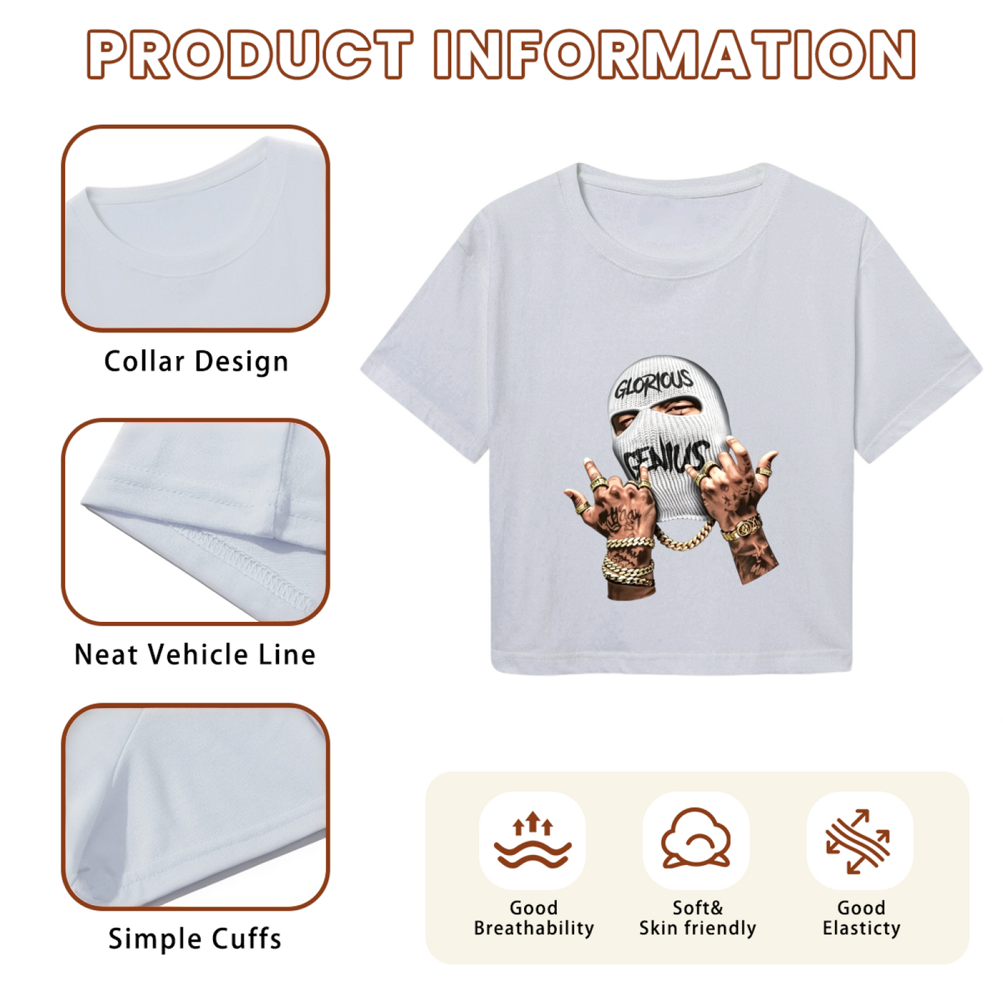 Glorious Genius Balaclava Streetwear Grey Crop Top