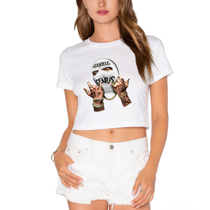 Glorious Genius Balaclava Streetwear Grey Crop Top