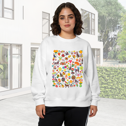 Viral Meme Doodle Character Crewneck Sweatshirt | Funny Simple Sketch Print Pullover