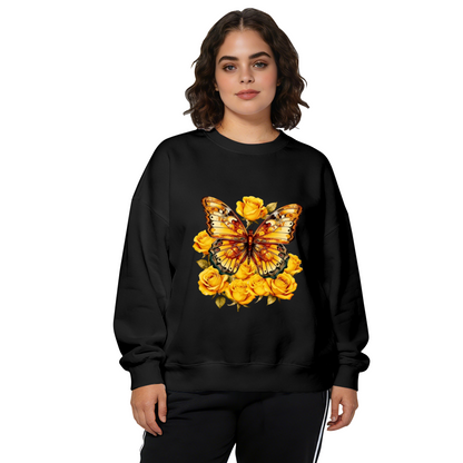 Stunning Golden Butterfly With Yellow Roses Art Crewneck Sweatshirt