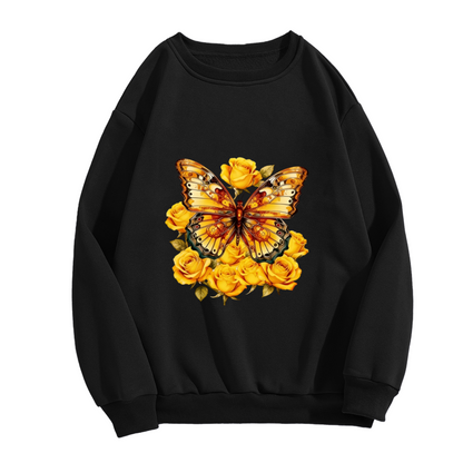 Stunning Golden Butterfly With Yellow Roses Art Crewneck Sweatshirt