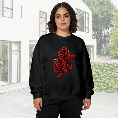 Bold Deep Red Rose Dark?Tone Graphic Crewneck Sweatshirt