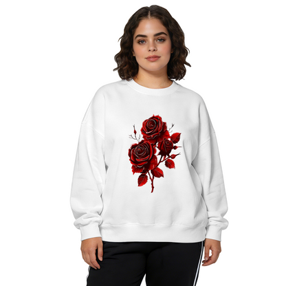 Bold Deep Red Rose Dark?Tone Graphic Crewneck Sweatshirt