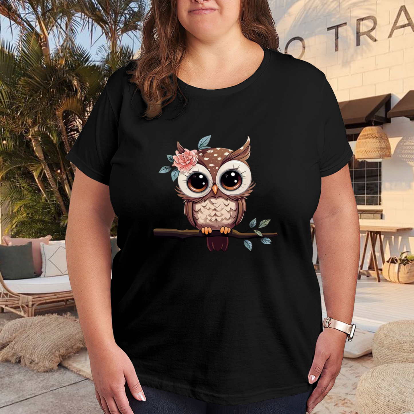 Boho Neutral Tone Vertical Split Hearts Simple Black Tee