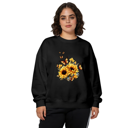 Bright Sunflower & Dancing Monarch Butterflies Crewneck Sweatshirt