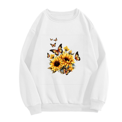 Bright Sunflower & Dancing Monarch Butterflies Crewneck Sweatshirt