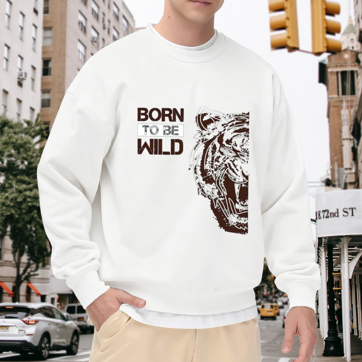 Born To Be Wild Vintage Tiger Grunge Crewneck Sweatshirt