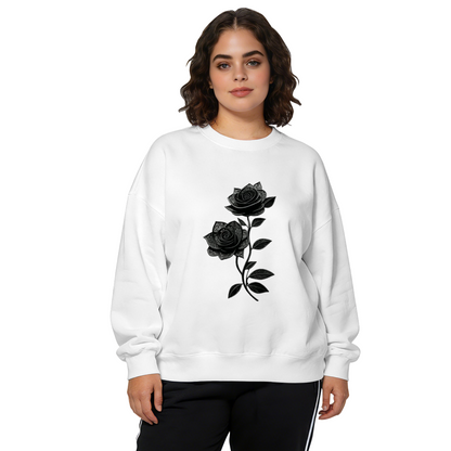 Elegant Black Lace?Style Rose Crewneck Sweatshirt