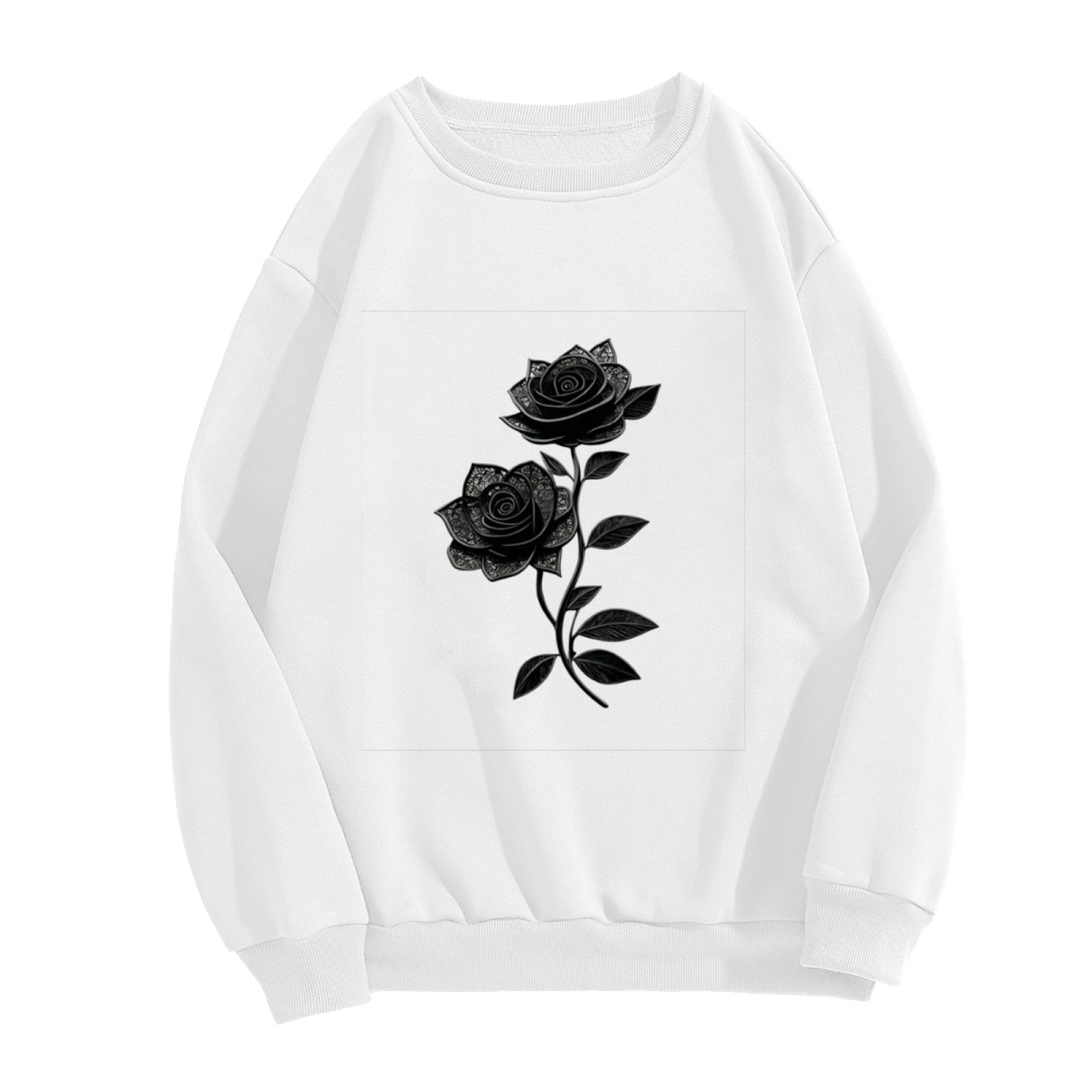 Elegant Black Lace?Style Rose Crewneck Sweatshirt