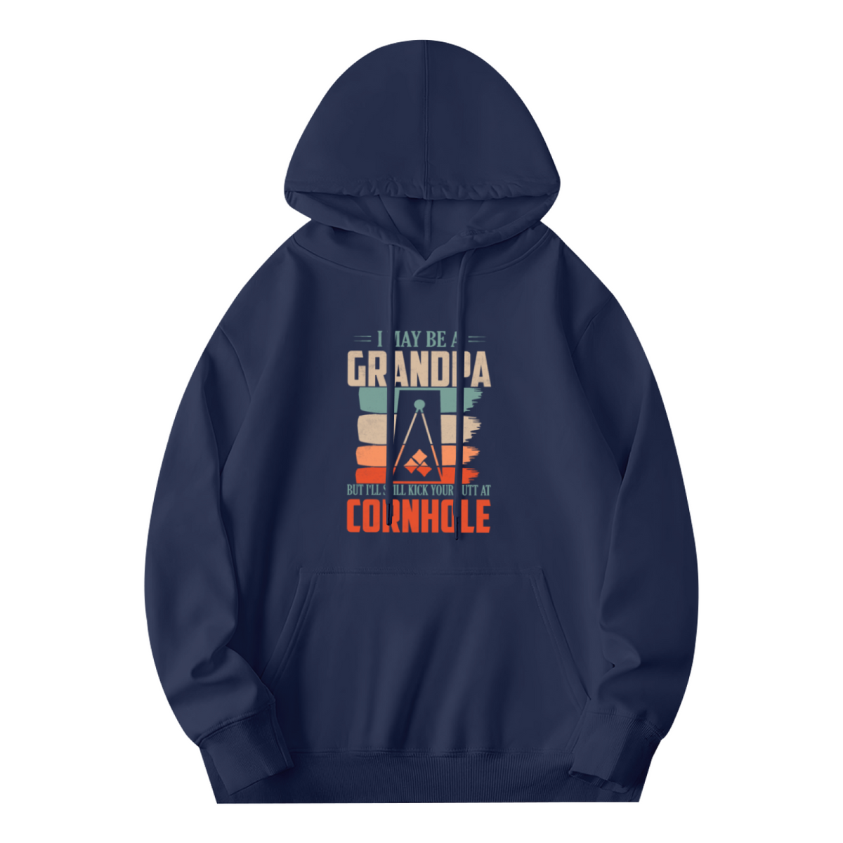 Retro Grandpa Cornhole Game Navy Hoodie, Unisex Family Leisure Soft Top