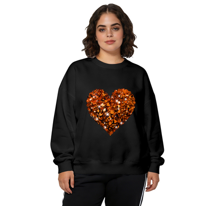 Sparkling Amber Glitter Heart Design Crewneck Sweatshirt