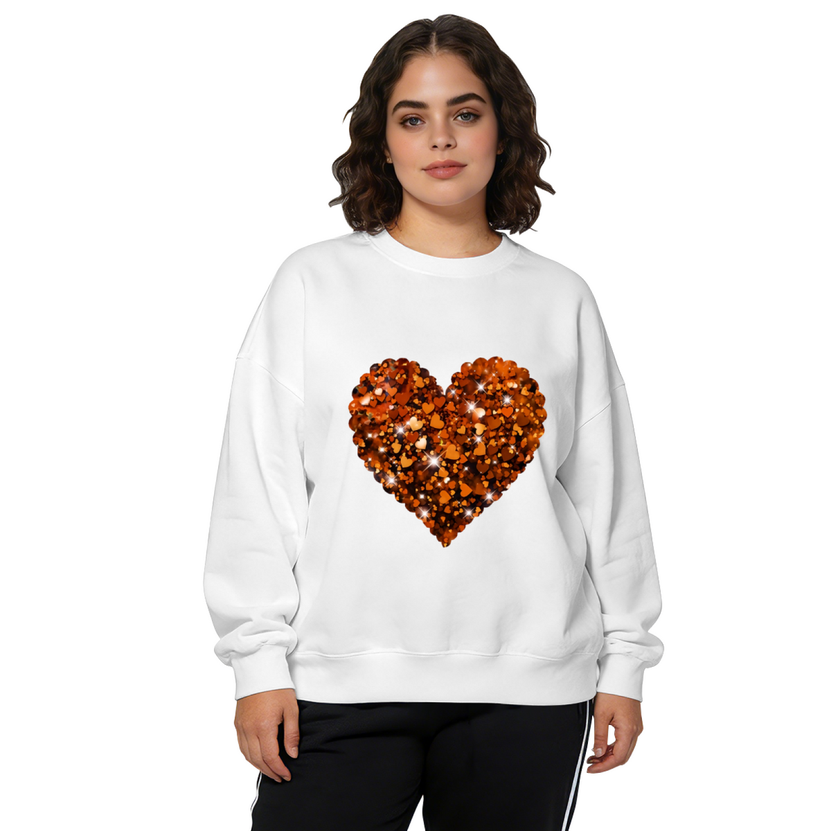 Sparkling Amber Glitter Heart Design Crewneck Sweatshirt
