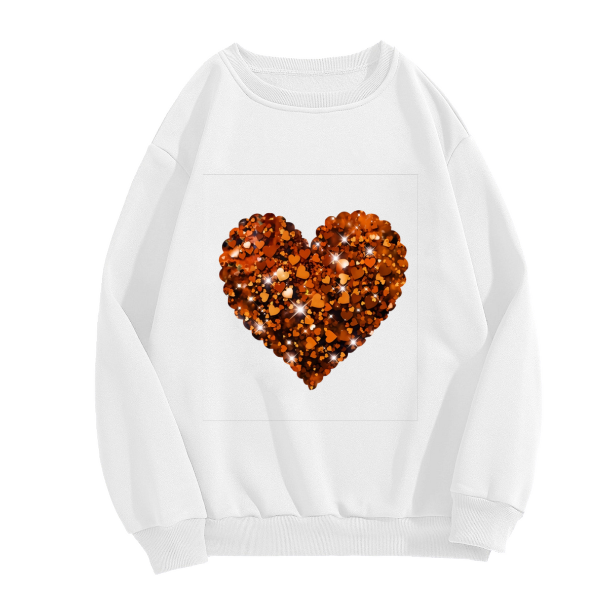 Sparkling Amber Glitter Heart Design Crewneck Sweatshirt