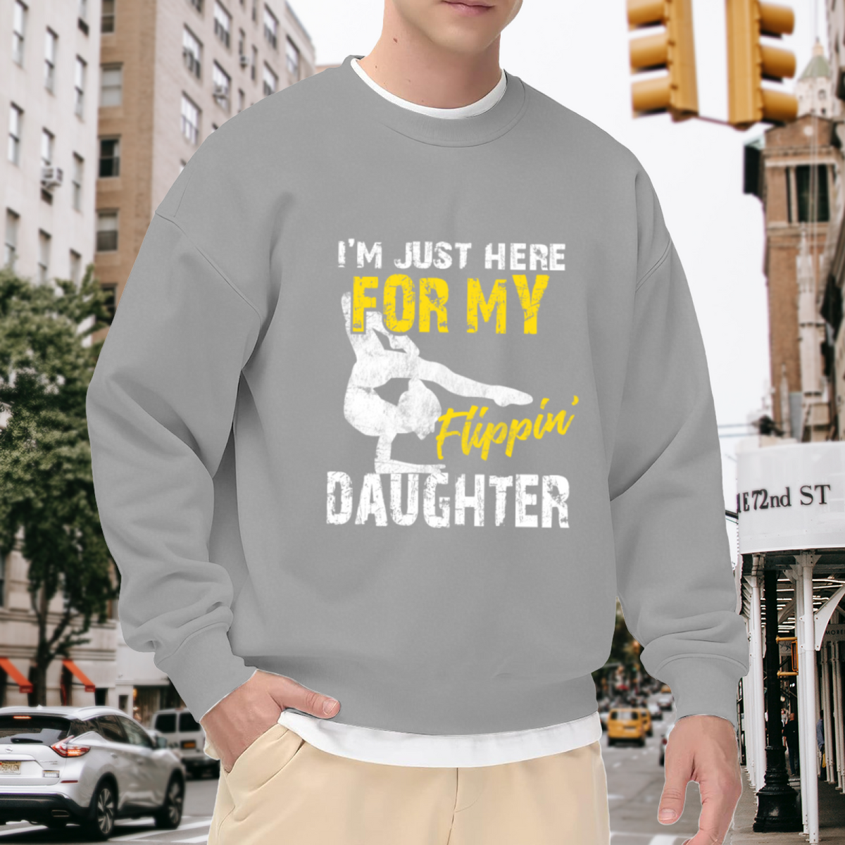 I¡¯m Just Here For My Flippin¡¯ Daughter Gymnast Dad Crewneck Sweatshirt
