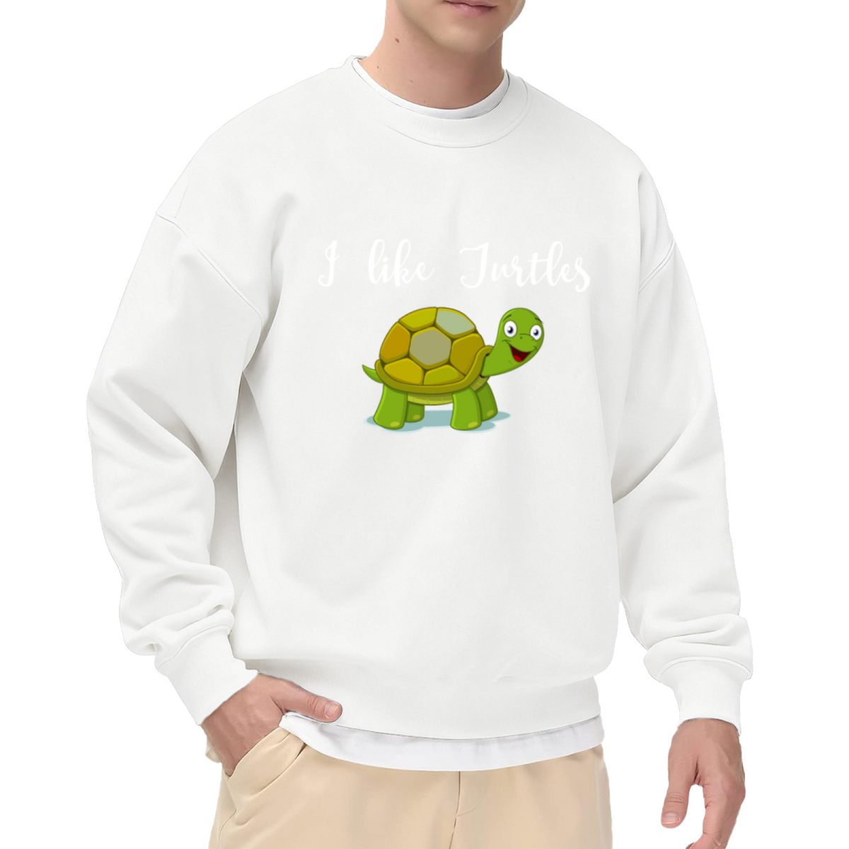 I Like Turtles Cute Cartoon Turtle Graphic Crewneck Sweatshirt, Reptile Lover Casual Pullover