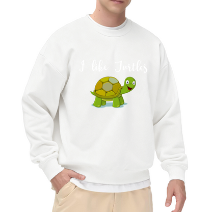 I Like Turtles Cute Cartoon Turtle Graphic Crewneck Sweatshirt, Reptile Lover Casual Pullover