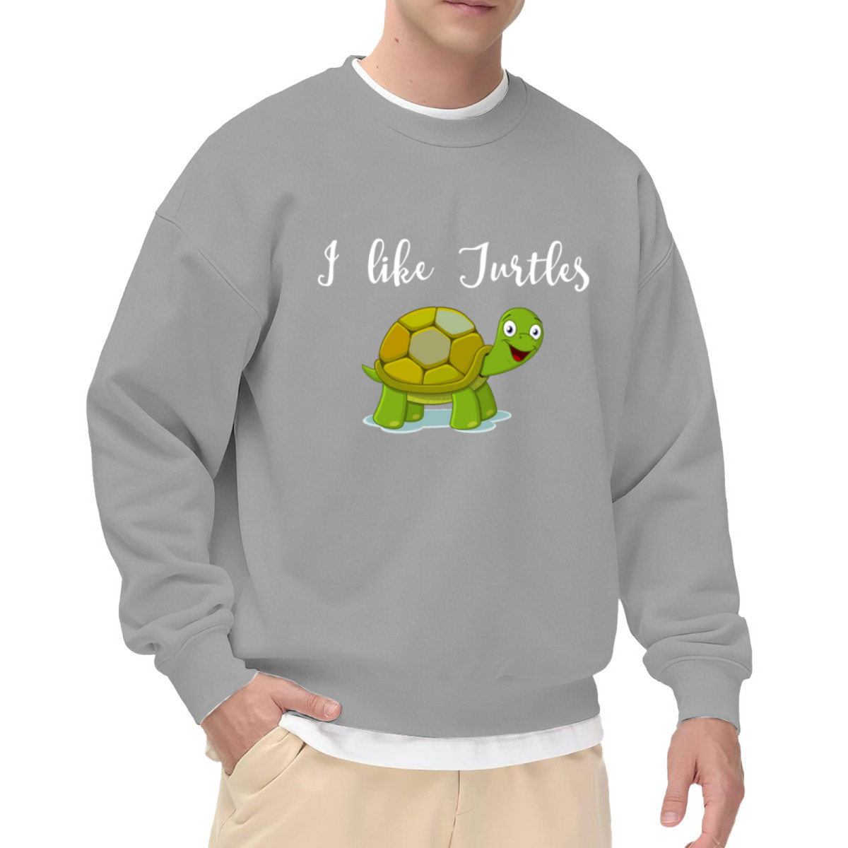 I Like Turtles Cute Cartoon Turtle Graphic Crewneck Sweatshirt, Reptile Lover Casual Pullover