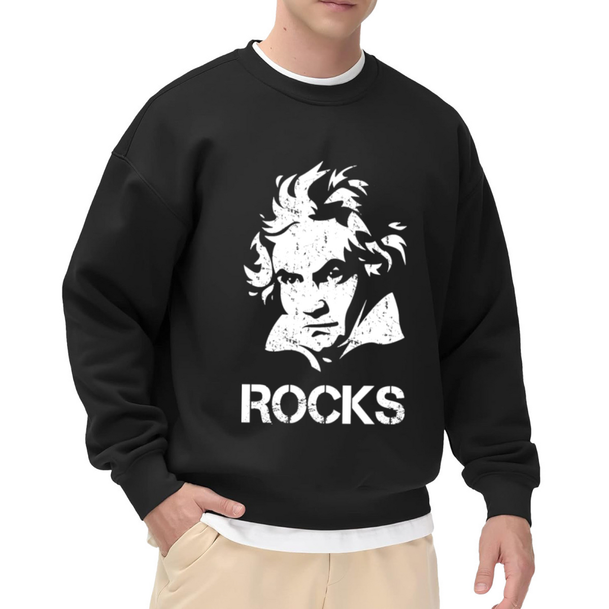Beethoven Rocks Vintage Composer Portrait Crewneck Sweatshirt