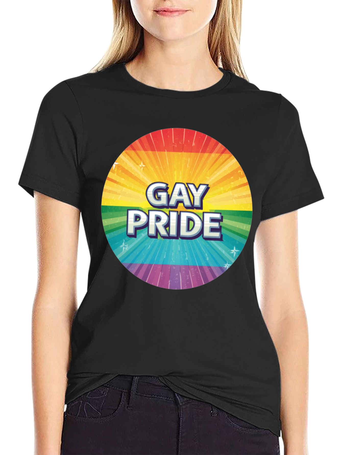 Gay Pride Rainbow Graphic Tee - Black