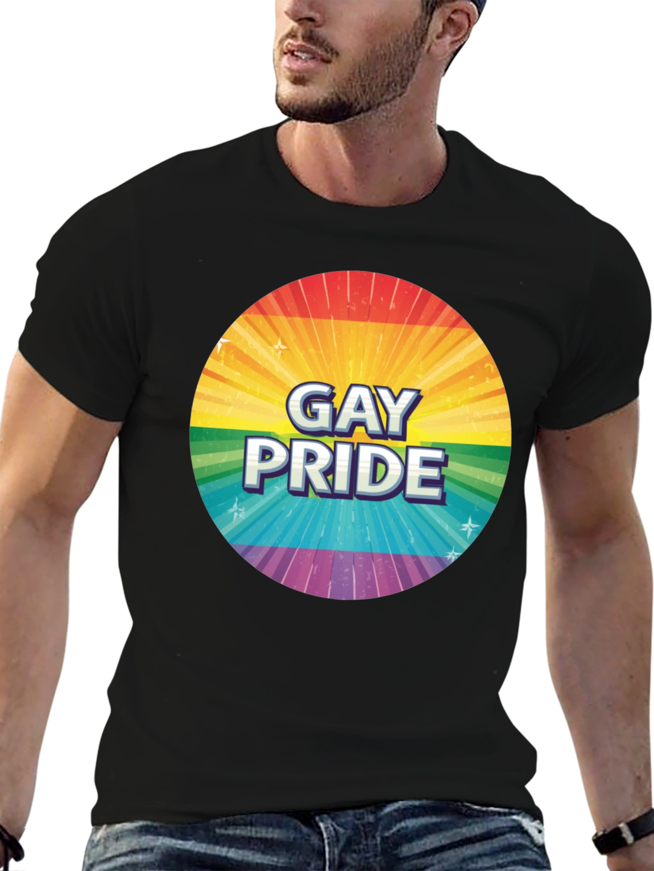 Gay Pride Rainbow Graphic Tee - Black