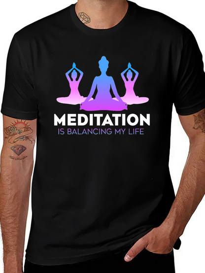 Meditation Balancing Life Black T-Shirt