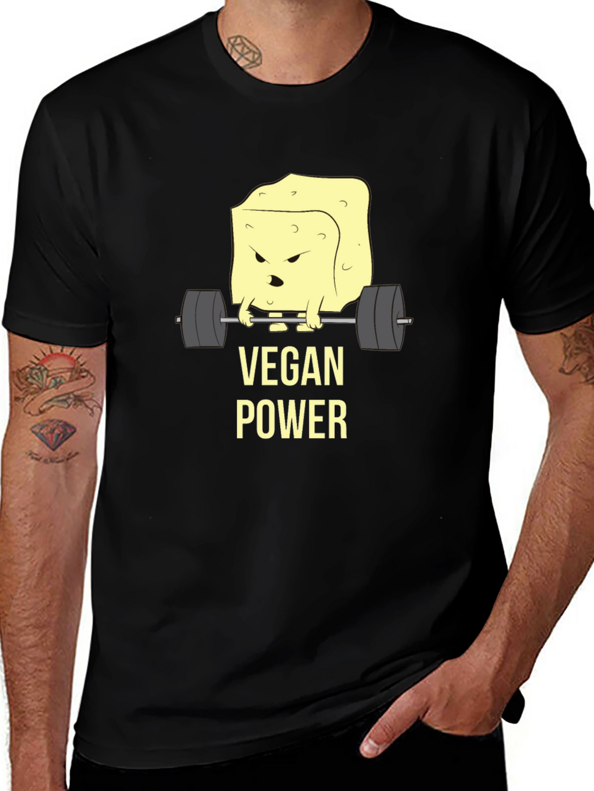 Vegan Power T-Shirt - Weightlifting Tofu Design