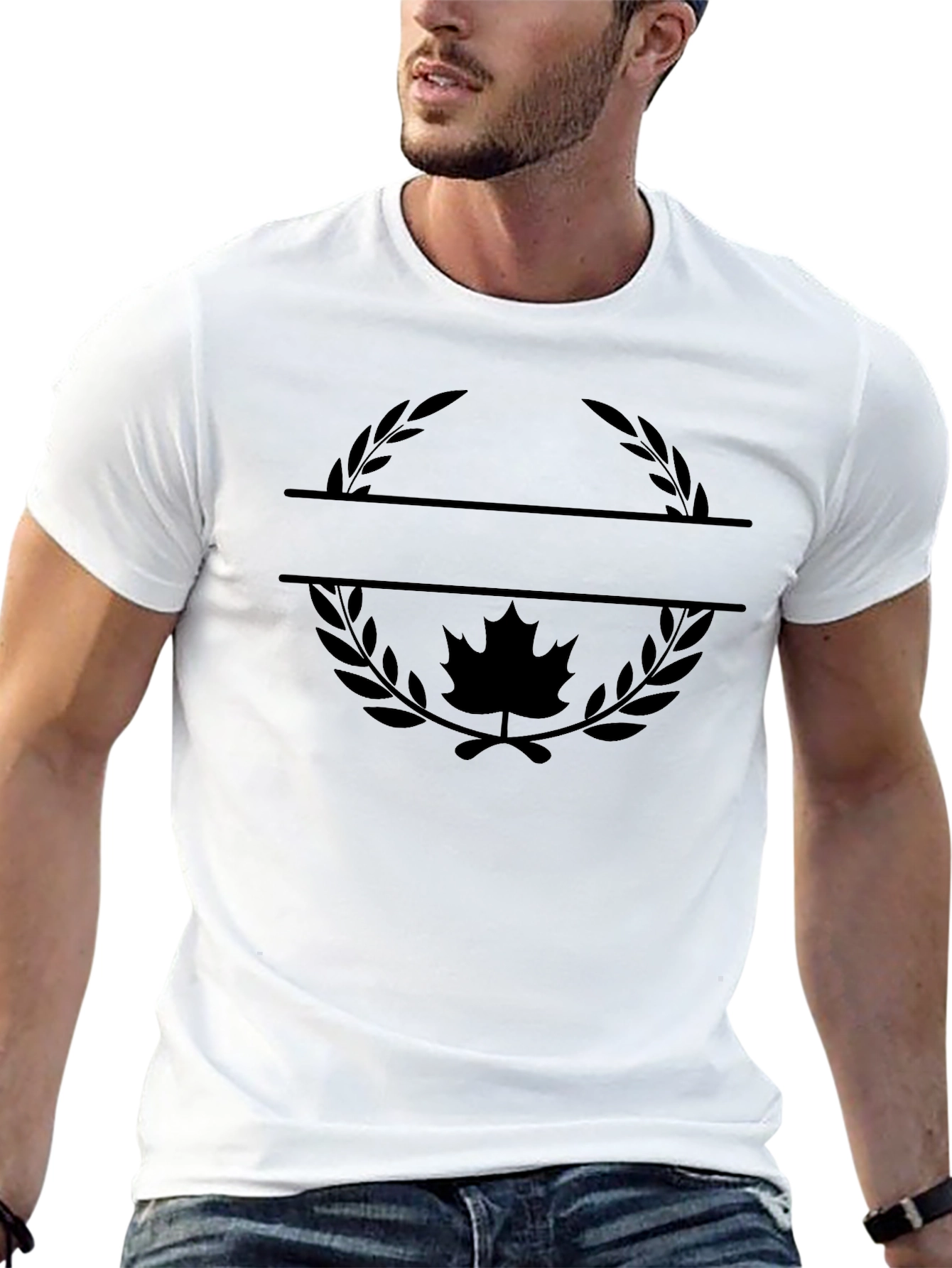 Maple Leaf Wreath Graphic Tee - Stylish Black T-Shirt