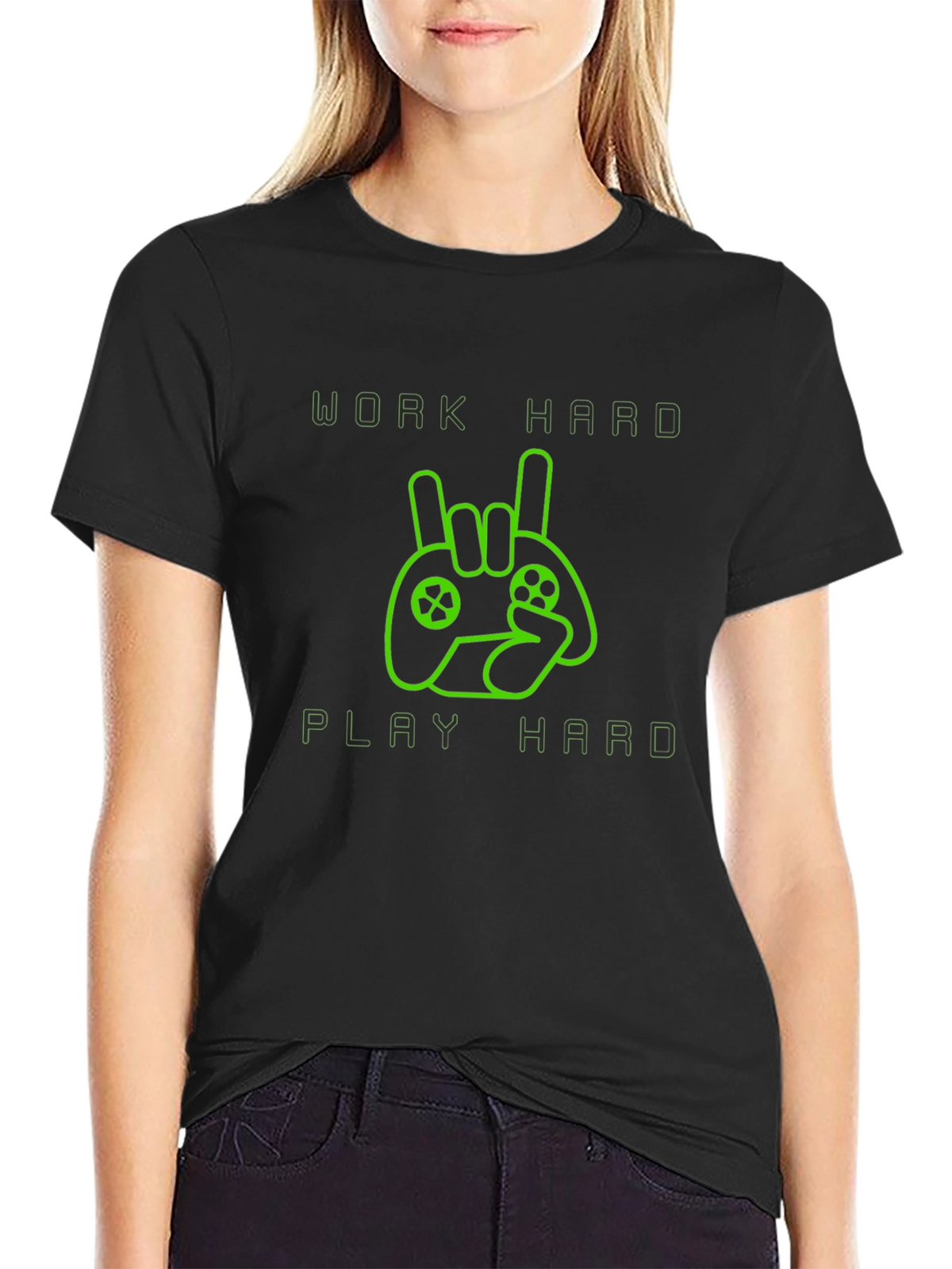 Work Hard Play Hard Gamer T-Shirt - Black