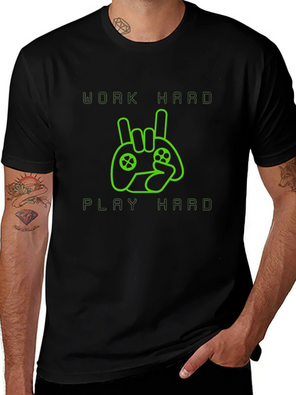 Work Hard Play Hard Gamer T-Shirt - Black