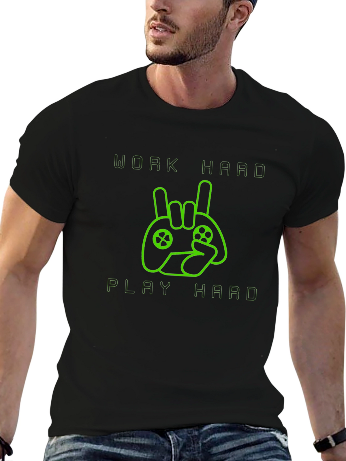 Work Hard Play Hard Gamer T-Shirt - Black