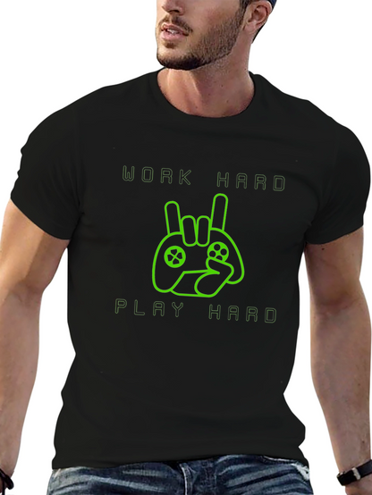 Work Hard Play Hard Gamer T-Shirt - Black