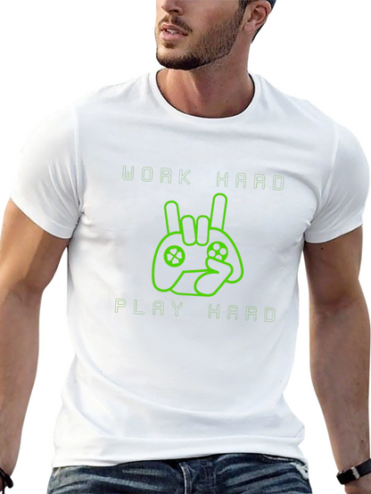 Work Hard Play Hard Gamer T-Shirt - Black