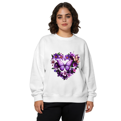 Dreamy Purple Floral Heart Butterfly Art Crewneck Sweatshirt
