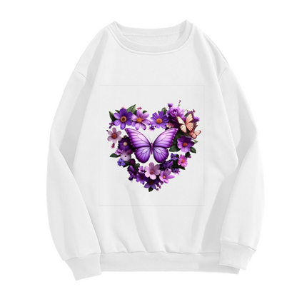 Dreamy Purple Floral Heart Butterfly Art Crewneck Sweatshirt