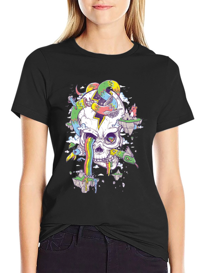 Psychedelic Skull Graphic Tee - Black T-Shirt