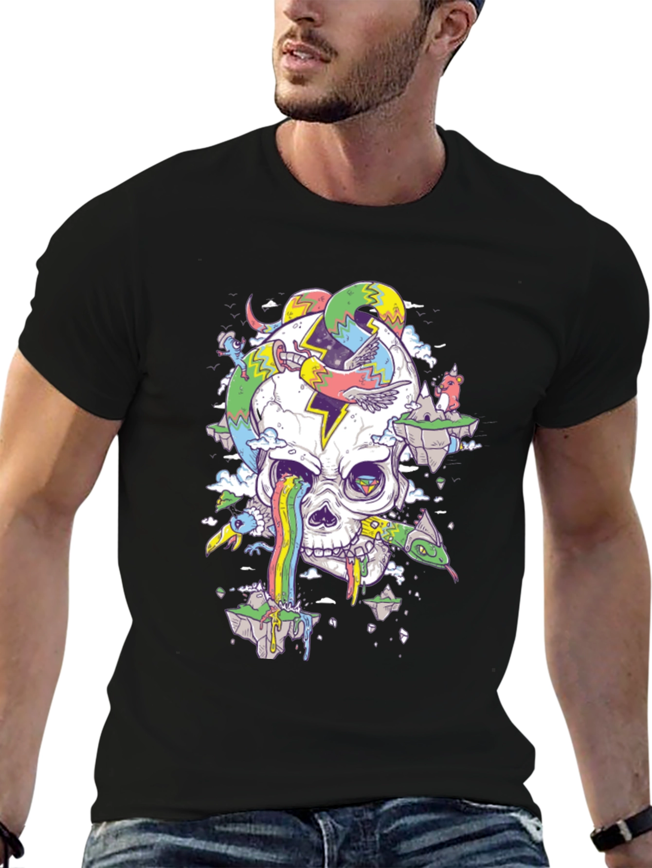Psychedelic Skull Graphic Tee - Black T-Shirt