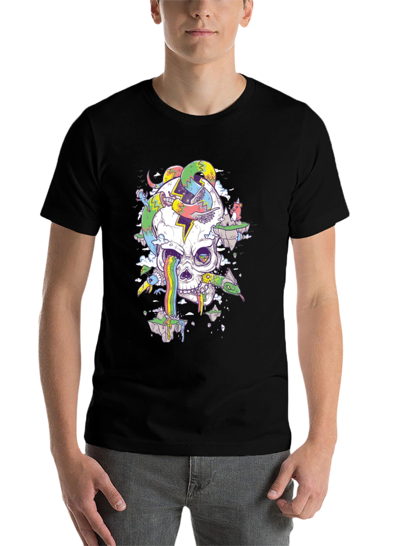 Psychedelic Skull Graphic Tee - Black T-Shirt