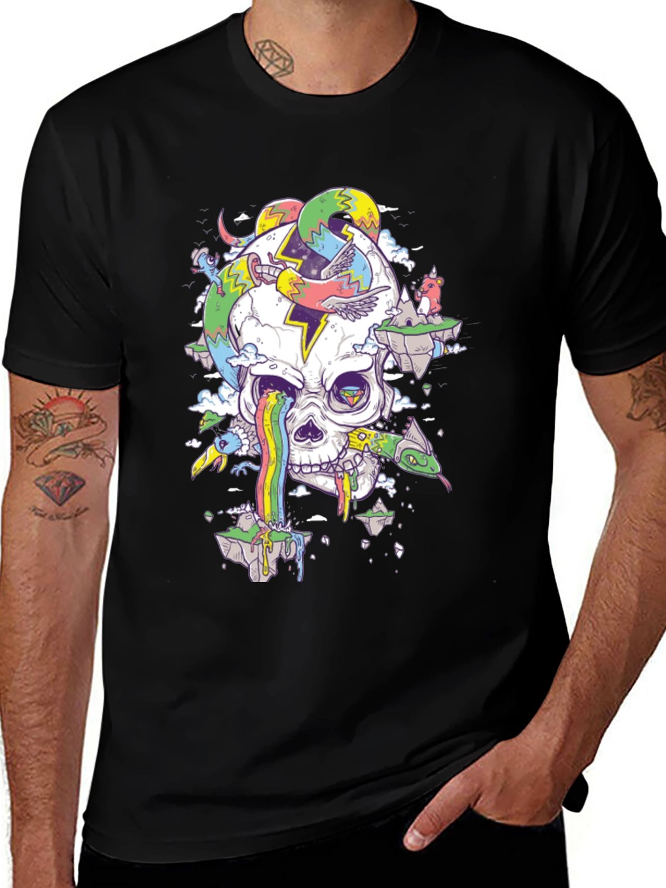 Psychedelic Skull Graphic Tee - Black T-Shirt