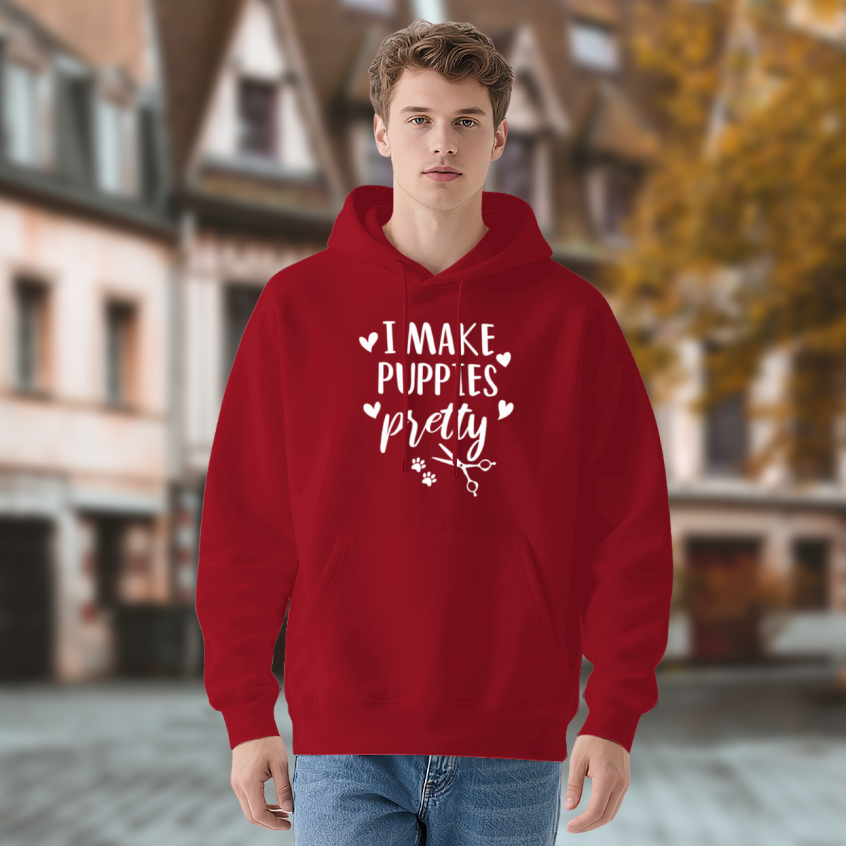 Cute Dog Groomer Heart Red Hoodie, Unisex Pet Lover Soft Warm Hoodie