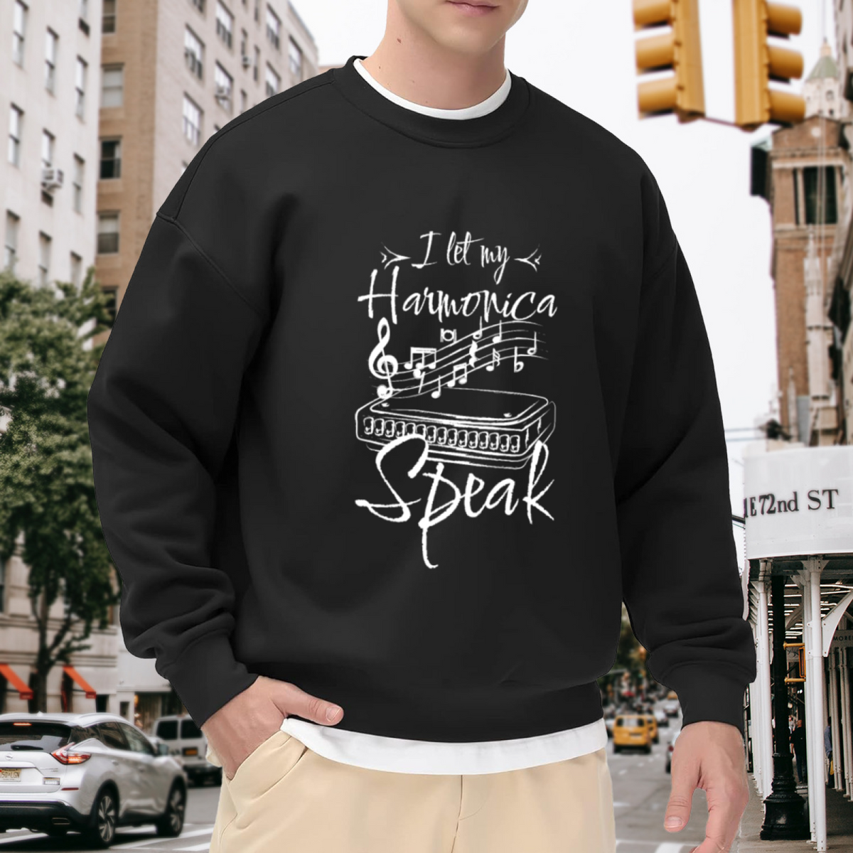 I Let My Harmonica Speak Music Lover Harmonica Player Crewneck Sweatshirt