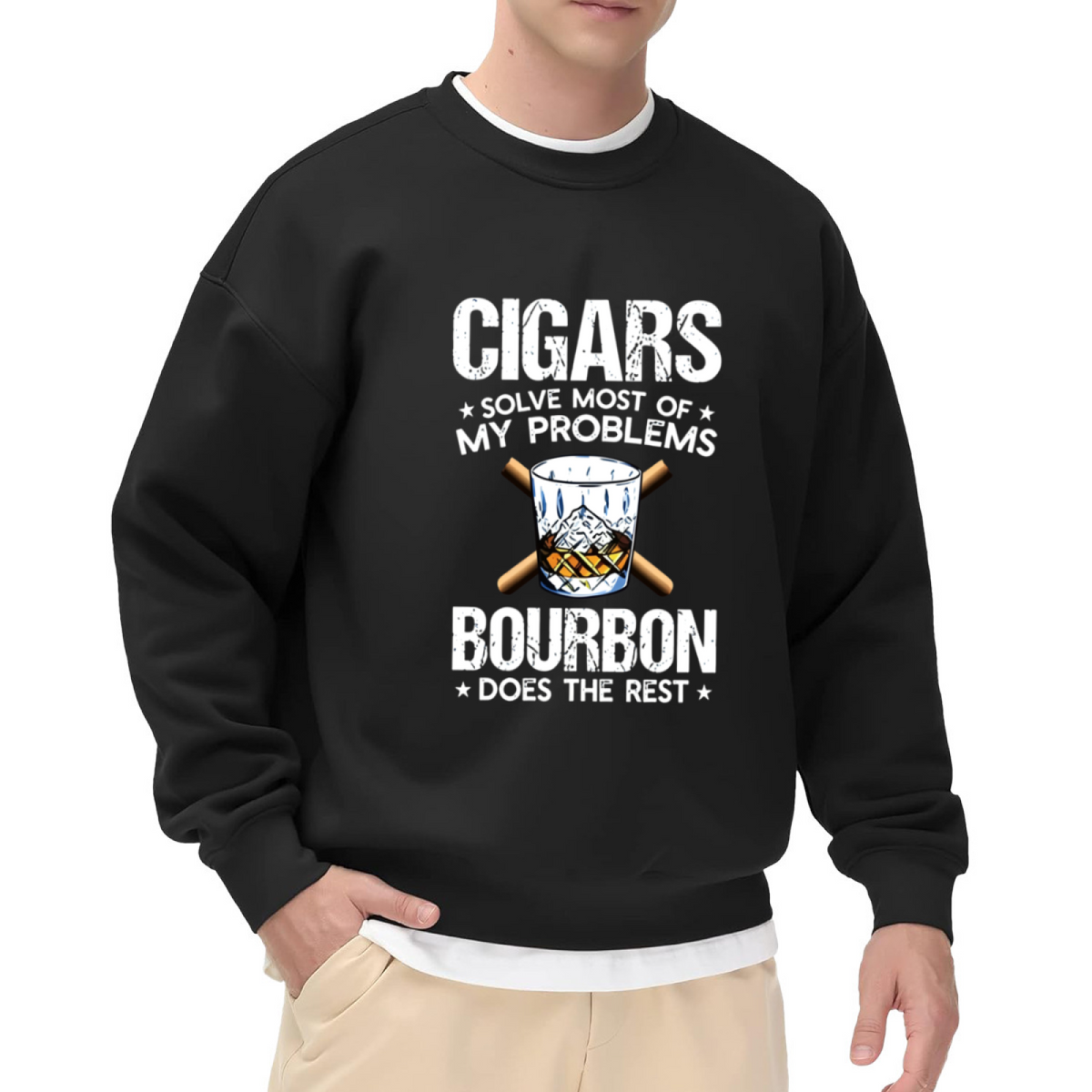 Cigars & Bourbon Whiskey Vintage Graphic Crewneck Sweatshirt