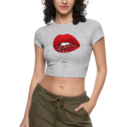 Rhinestone Heart Chain Lips Bold Red Crop Tee