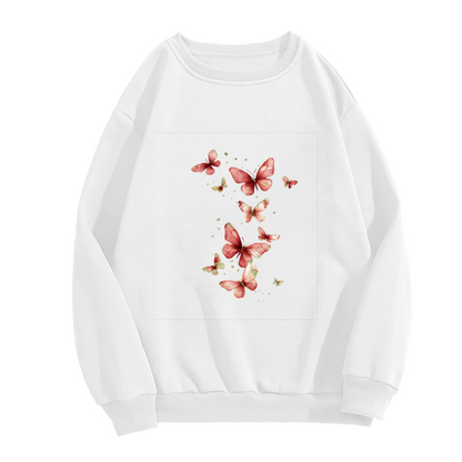 Soft Watercolor Red?Pink Butterfly Crewneck Sweatshirt