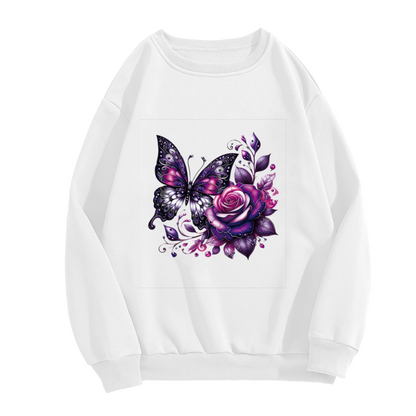 Gothic Purple?Black Butterfly & Rose Art Crewneck Sweatshirt