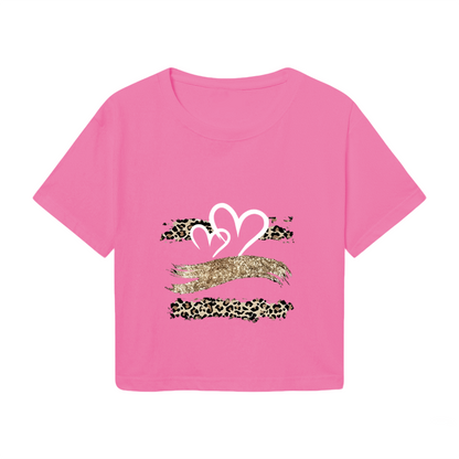 Leopard Glitter Heart Y2K Pink Crop Top