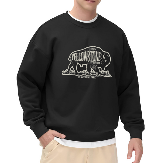 Yellowstone US National Park Vintage Bison Buffalo Graphic Crewneck Sweatshirt