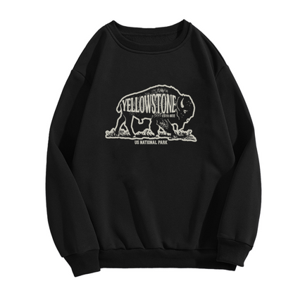 Yellowstone US National Park Vintage Bison Buffalo Graphic Crewneck Sweatshirt