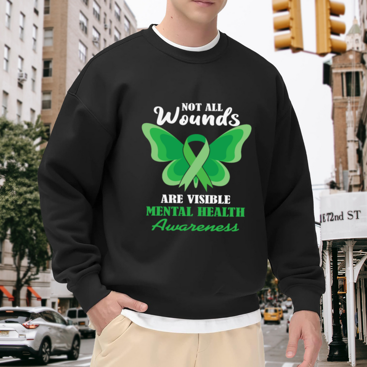 Not All Wounds Are Visible Mental Health Awareness Butterfly Crewneck Sweatshirt