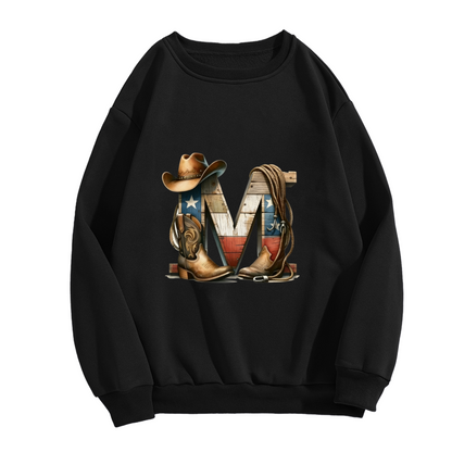 Western Texas Cowboy Letter M Crewneck Sweatshirt